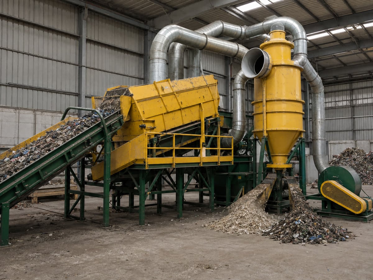 Air density separation system with ducts and cyclone separator