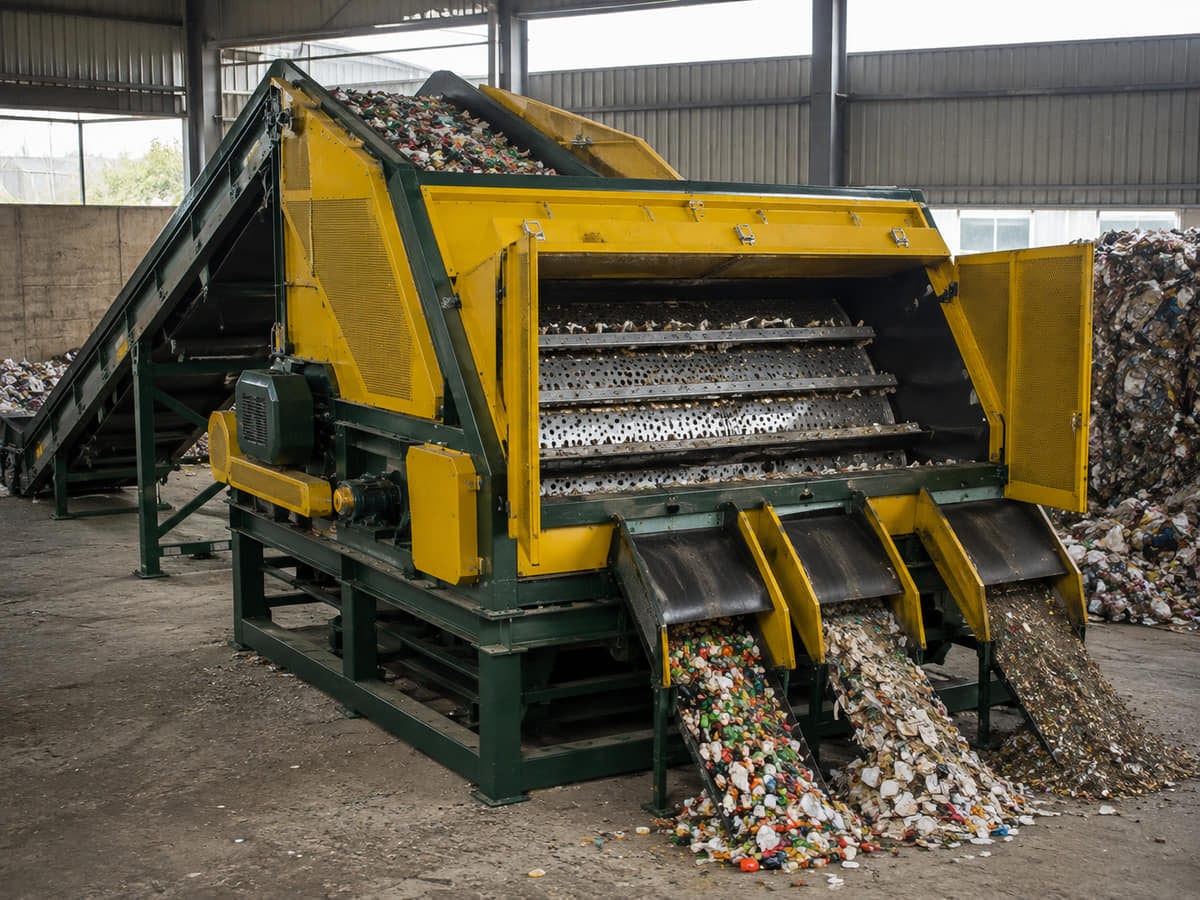 Ballistic separator sorting mixed recyclables into material fractions