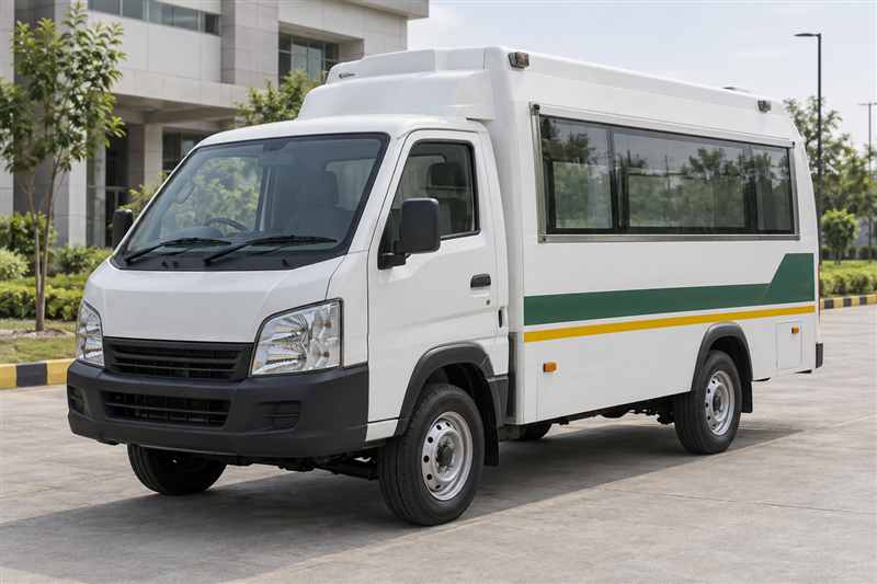 Representative enclosed funeral transport vehicle on an Indian light commercial chassis