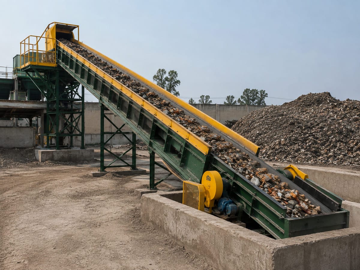 Incline pit conveyor feeding material to processing equipment