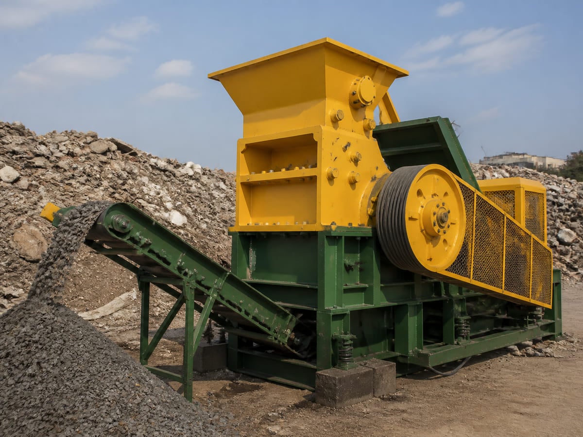 Jaw crusher for primary crushing of stone and demolition waste