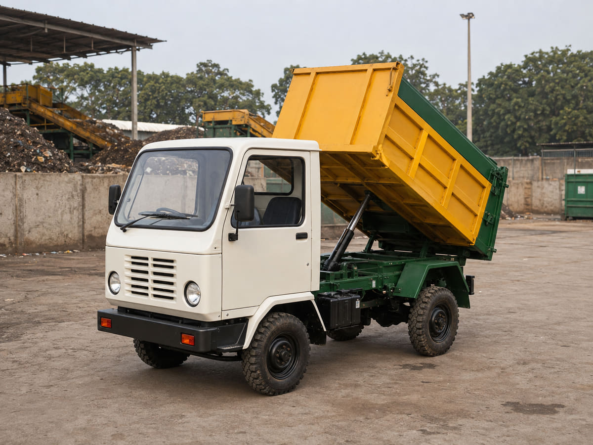 Compact mini garbage tipper vehicle for narrow urban collection routes