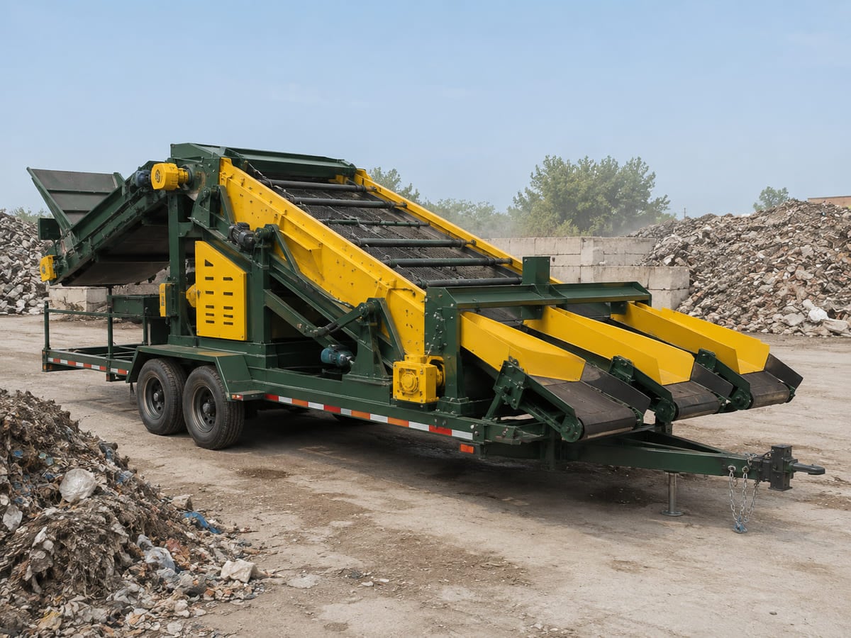 Mobile ballistic separator on trailer chassis for on-site separation