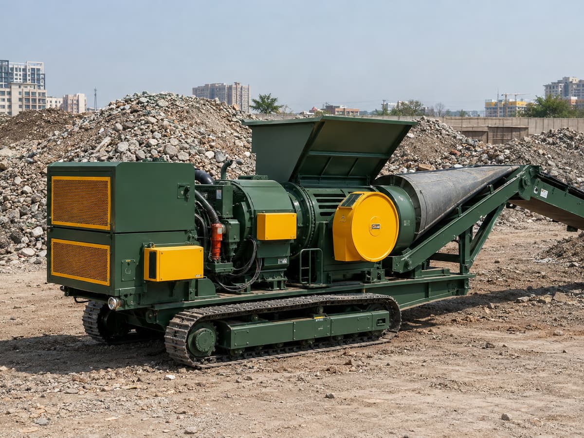 Track mounted mobile crushing plant for construction waste processing