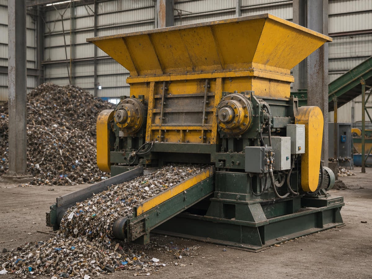 Municipal waste shredder for size reduction of bulky mixed waste