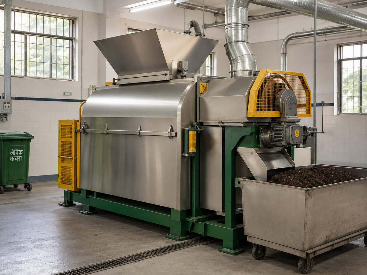 Stainless steel organic waste composting machine in a clean facility
