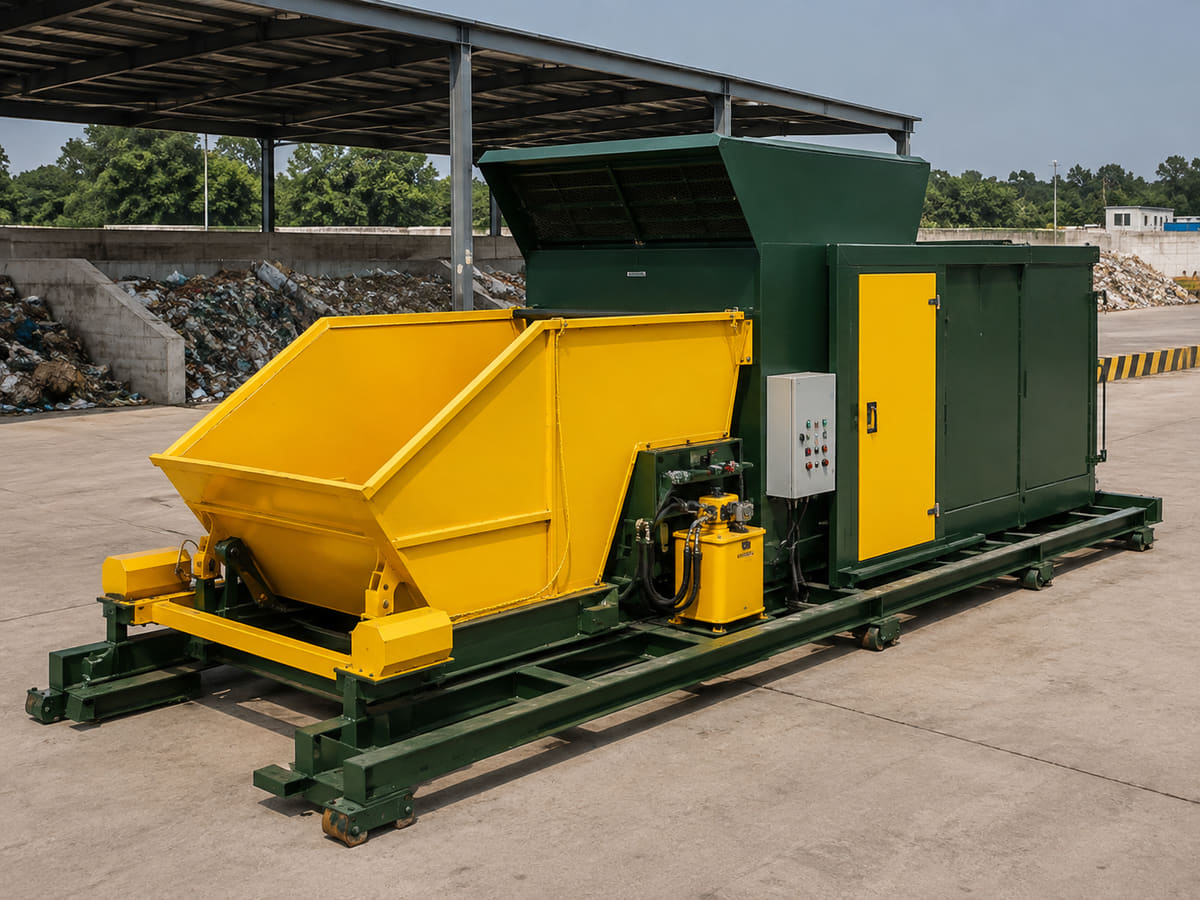 Portable compactor transfer station with hopper and hydraulic packer