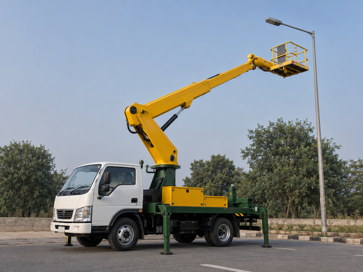 Hydraulic sky lift access platform mounted on a service truck