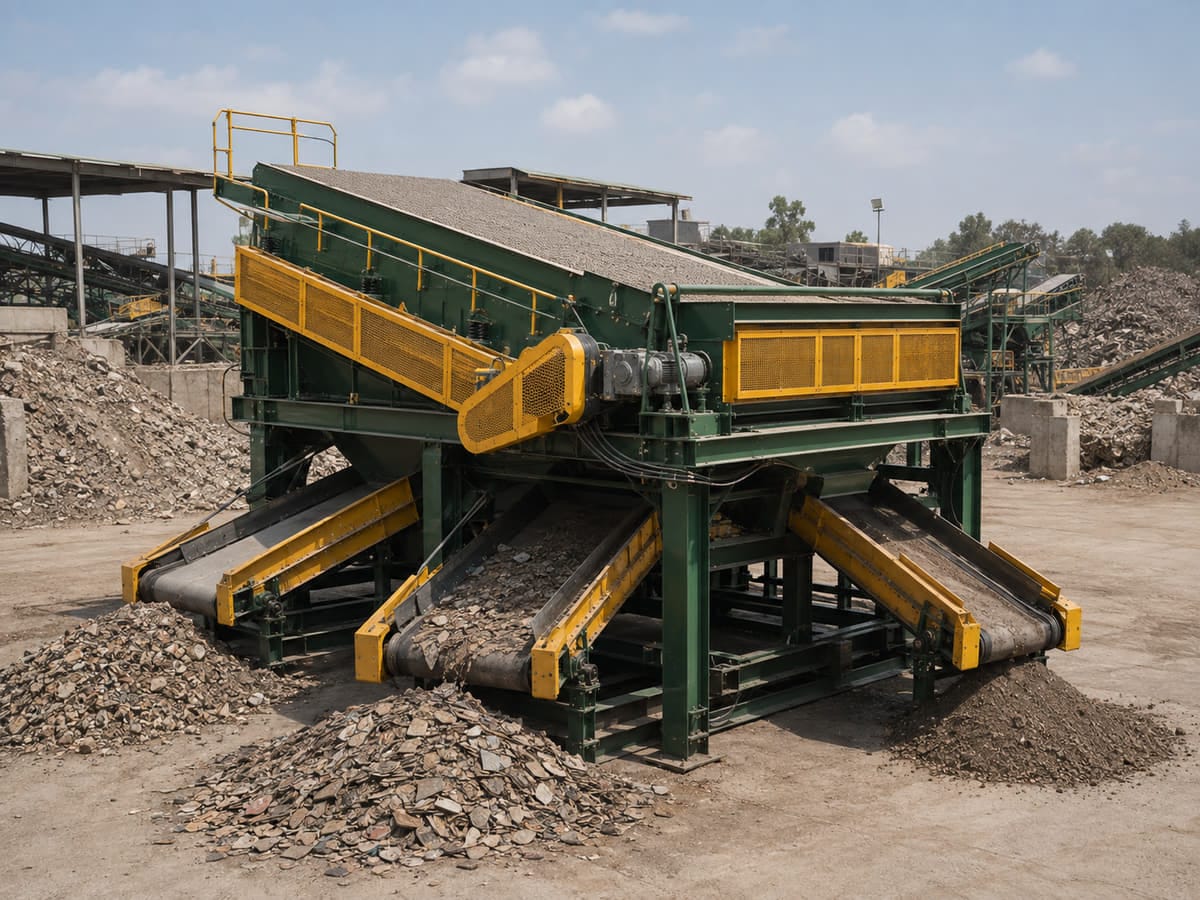 Stationary ballistic separator integrated into a recycling plant