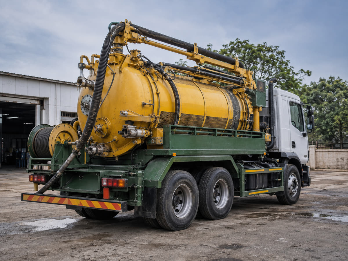 Suction cum jetting machine with vacuum tank and high-pressure hose