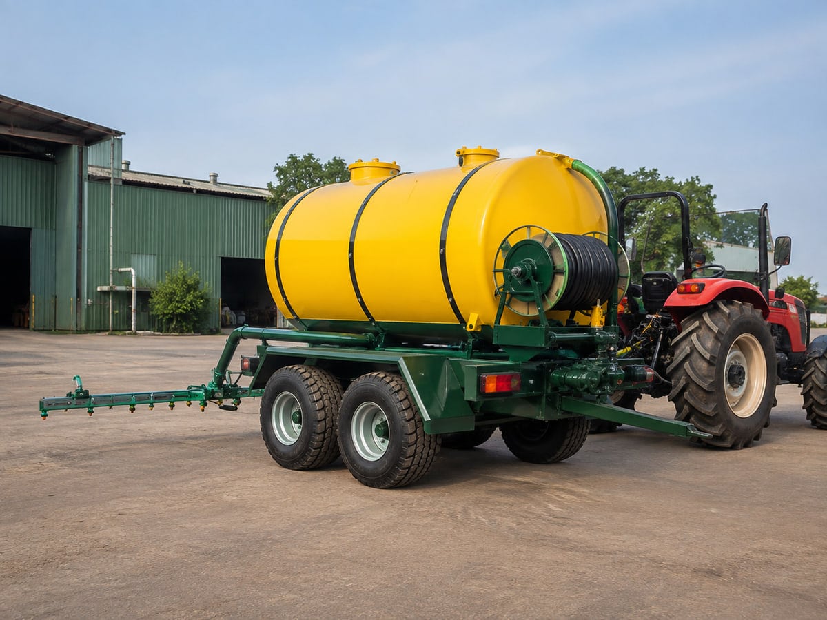 Trailer mounted water tanker attached to a tractor
