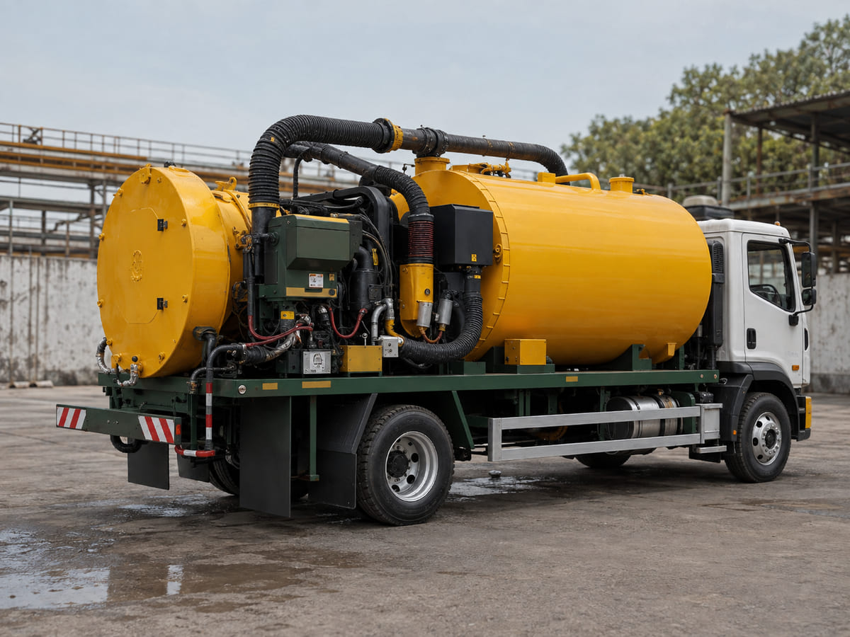 Truck mounted suction machine with vacuum tank and suction hose