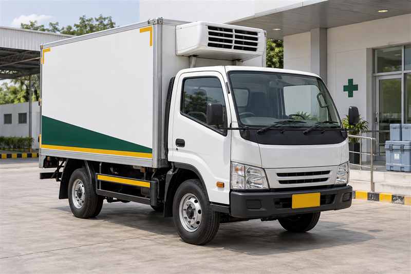 Representative refrigerated vaccine transport vehicle on an Indian light commercial chassis